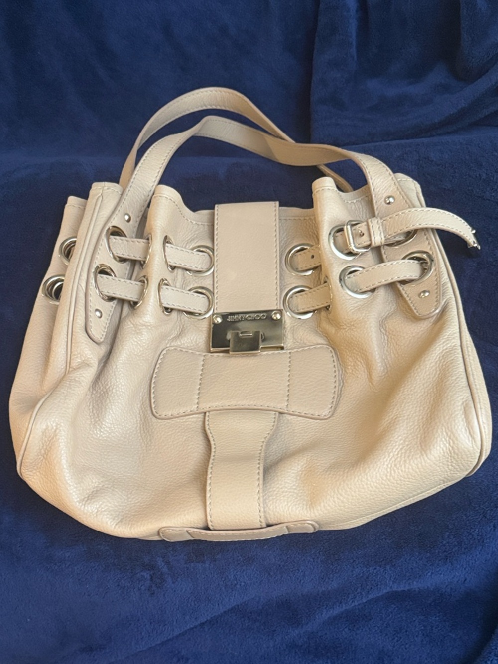 Authentic Jimmy Choo Cream Leather Shoulder Bag